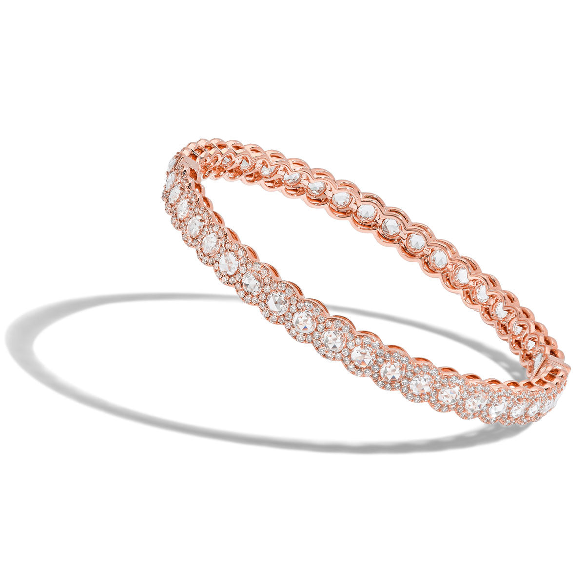 Image of 64Facets Scallop rose cut diamond bangle bracelet with pave diamond accents and set in 18k gold